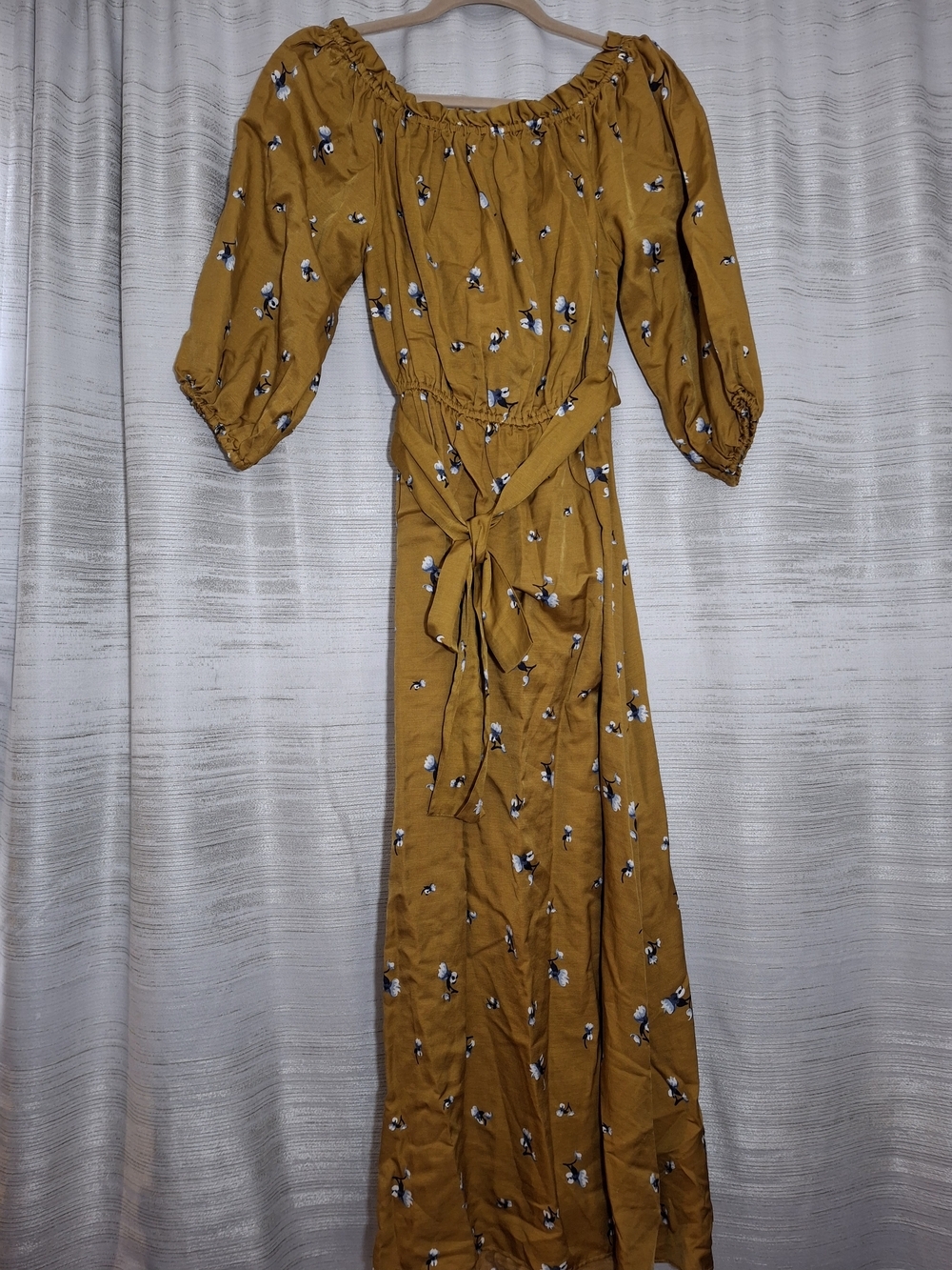 Outerknown Wildflower Dress NWT Mustard Floral Maxi Dress with Tie Waist XS